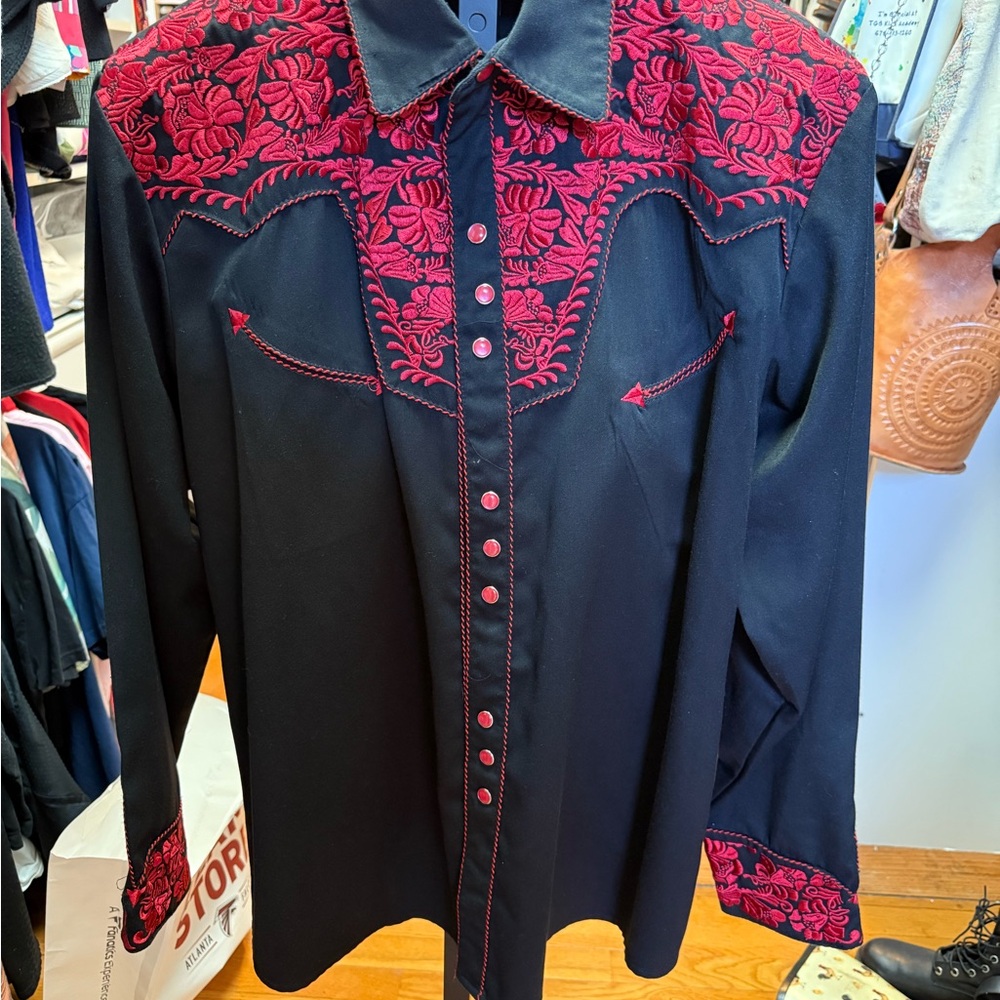 Scully Black Shirt with Red Embroidery